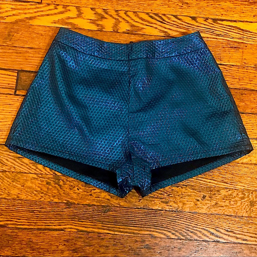 Nasty Gal Metallic Teal Blue Disco Shorts
